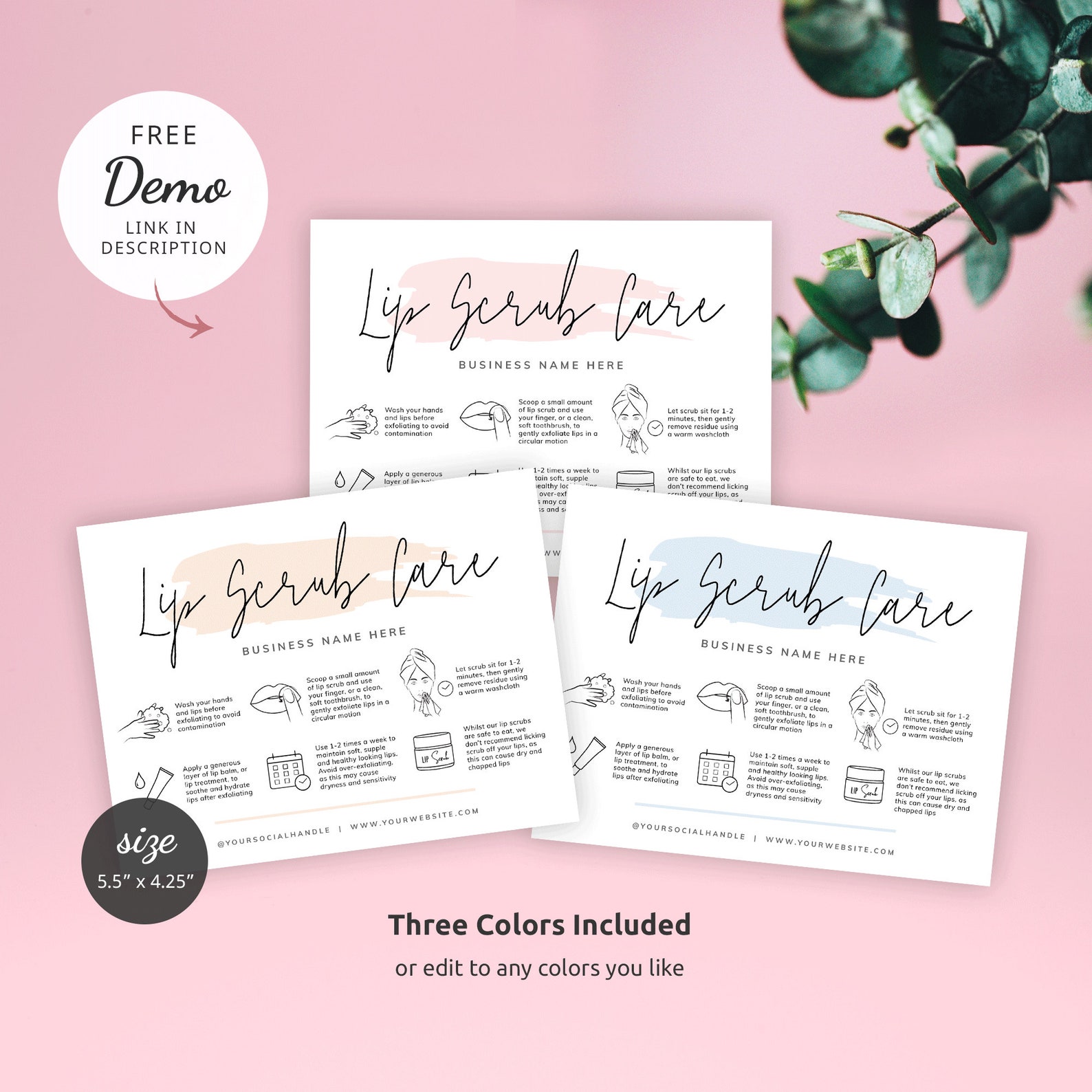 Lip Scrub Care Card Template Editable Lips Sugar Scrub Care Etsy