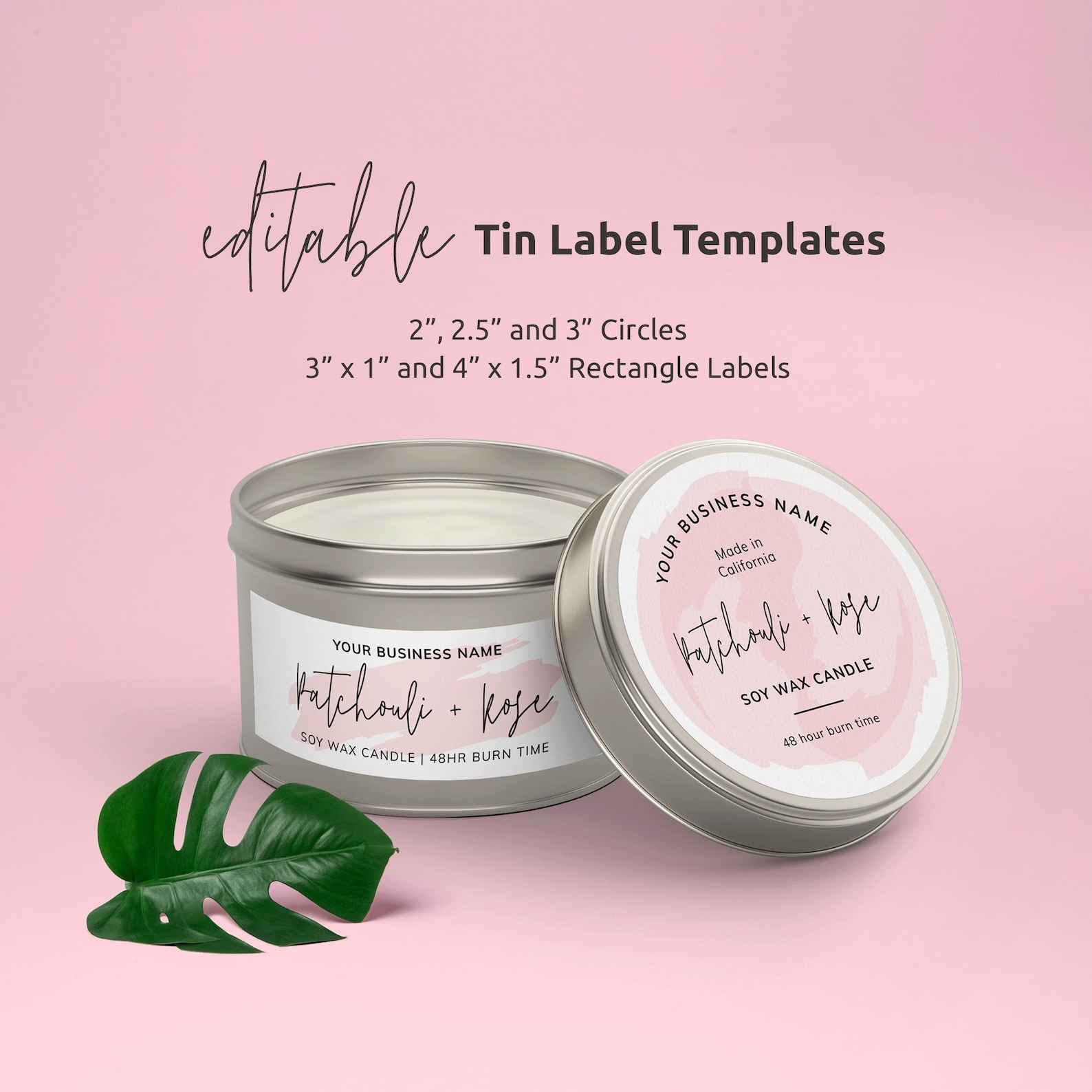 Candle Tin Label Template Editable Circle & Rectangle Product Etsy
