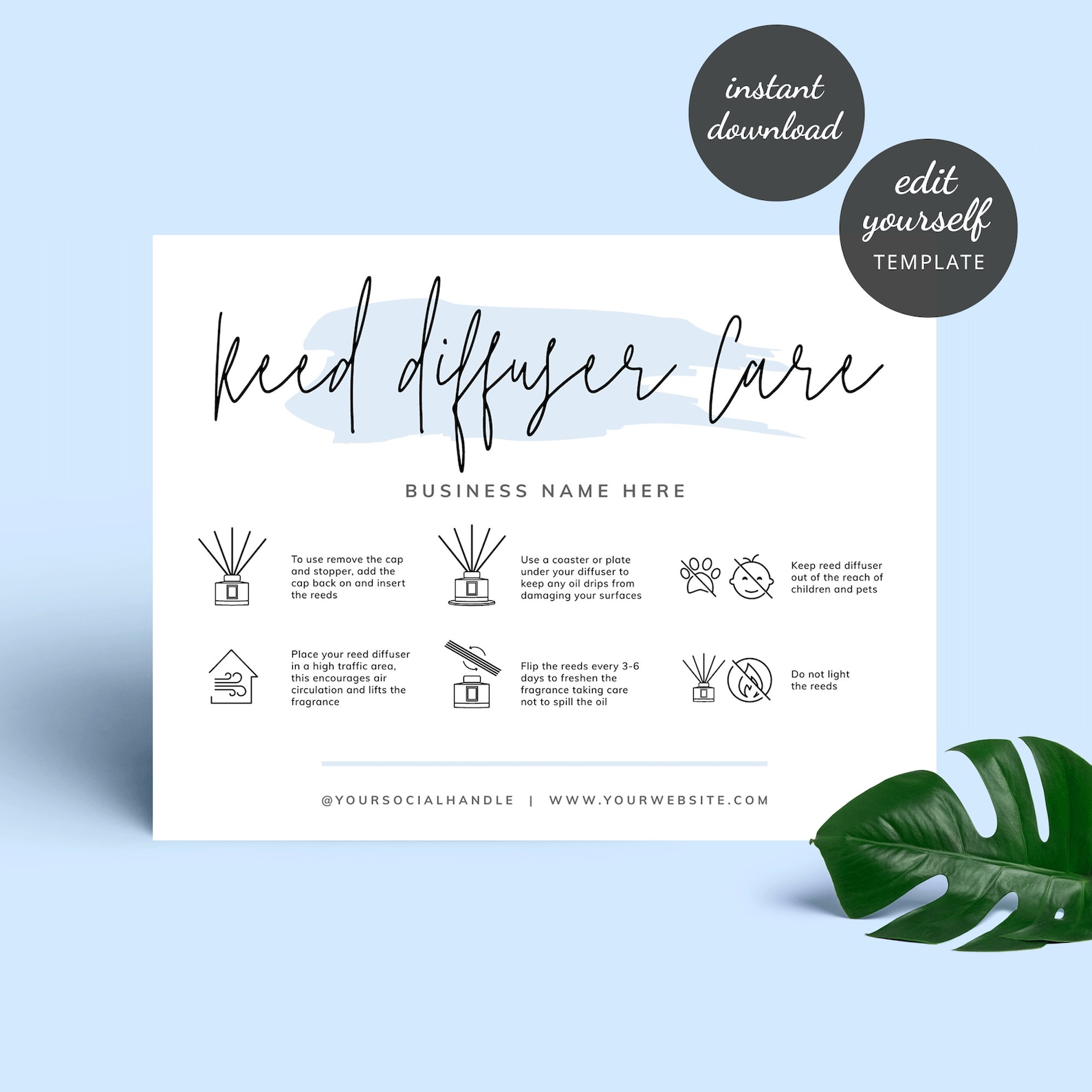 Reed Diffuser Care Guide Template, Custom Room Diffuser Care Cards ...