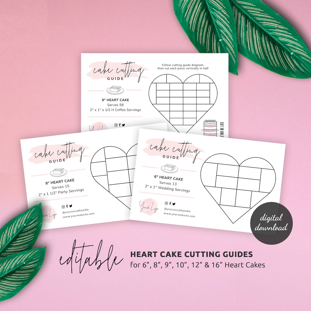 Heart Cake Cutting Guides Template, Custom Cake Serving Instructions
