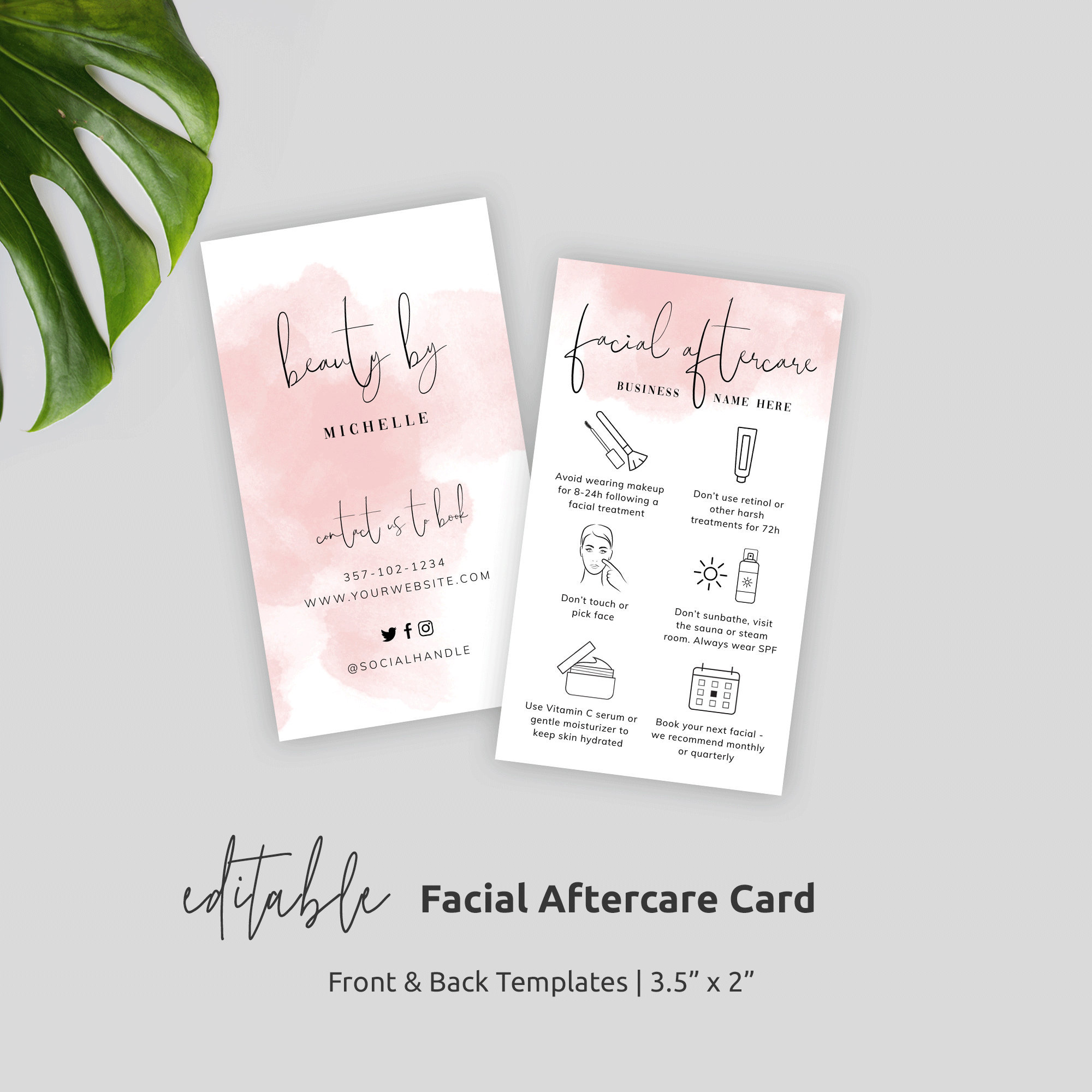 Editable Business Card Template, Printable Business Cards, Watercolor Business  Card Design, Feminine Business Card Template, Instant, WS01 