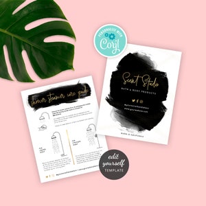 Shower Steamer Care Guide Template, Editable Shower Fizzer Care Cards, Black &amp; Gold Shower Bomb ...