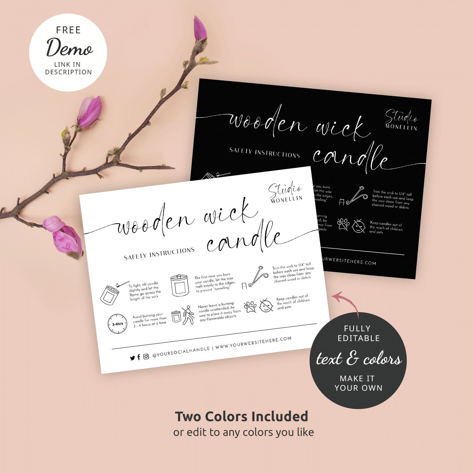 Wooden Wick Candle Care Instructions Template DIY Candle Etsy