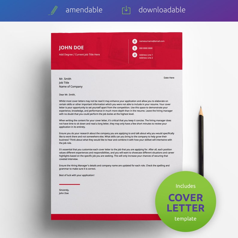 Single Page CV CV Curriculum Vitae Instant Download Modern Resume Template Creative Resume Template CV Design Resume Template