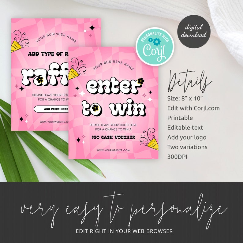 Clever Raffle Sign Trendy Retro Raffle Sign Template, Groovy Girly Pink Design ...