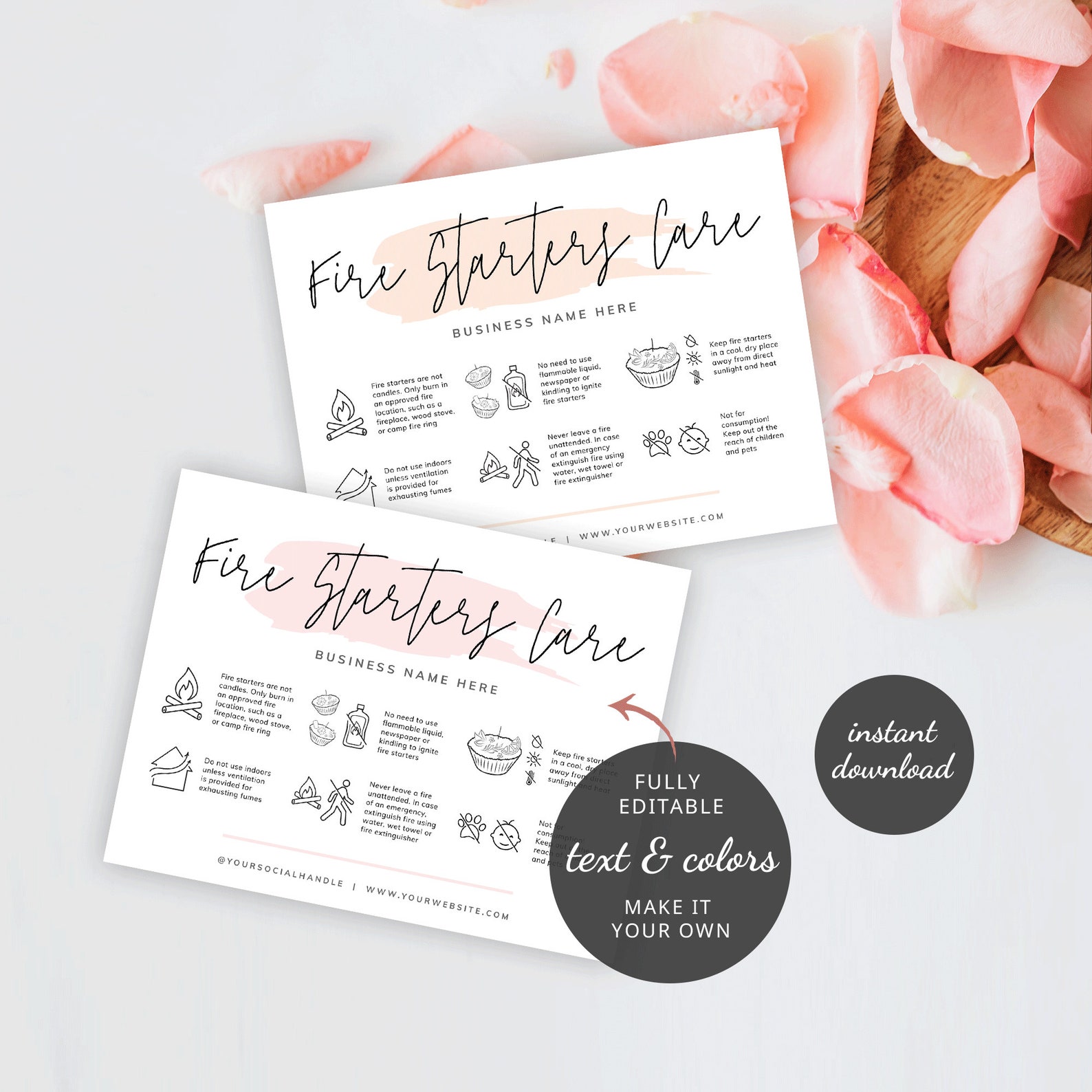 Fire Starters Care Card Template Editable Wax Firelighters Etsy Ireland