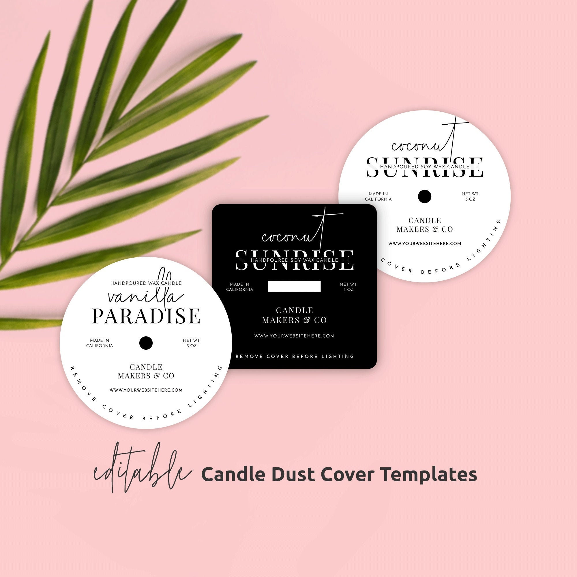 Editable Candle Dust Cover Template, Printable Candle Dust Covers,  Minimalist Candle Dust Cover Circle & Square 