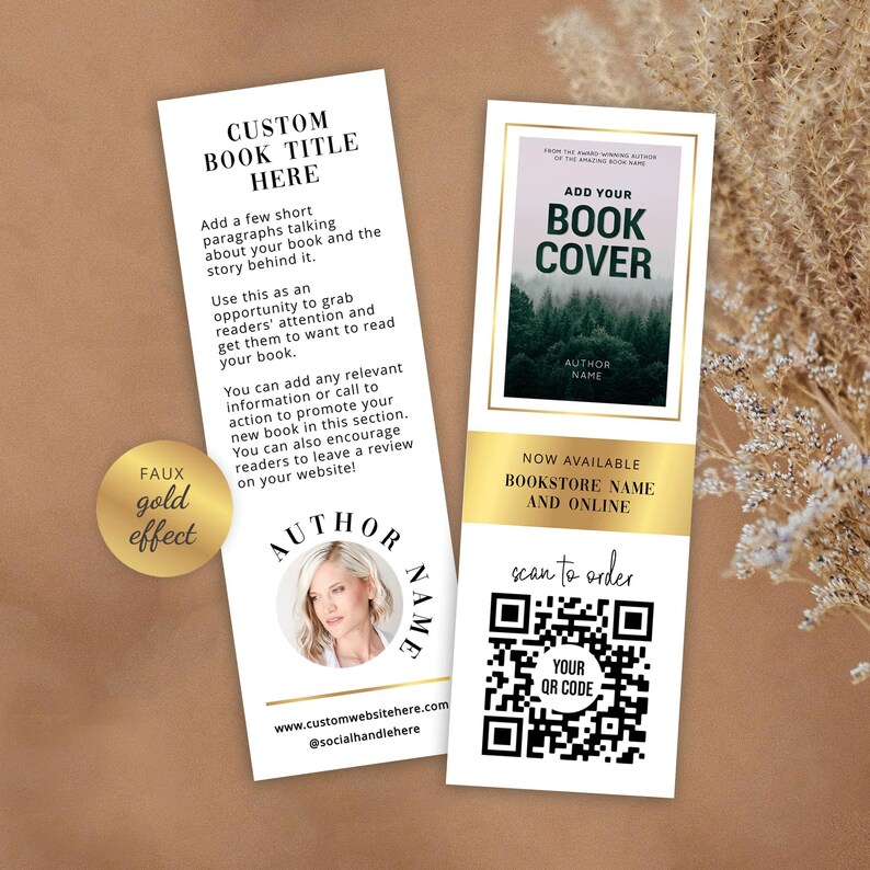 Author Marketing Bookmark Template, Faux Gold, Custom Book Cover ...