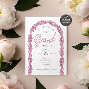 Feminine Grand Opening Invite Template, Pink Floral Design, Business Launch Party Invitation, Boutique We Are Open Announcement Flyer