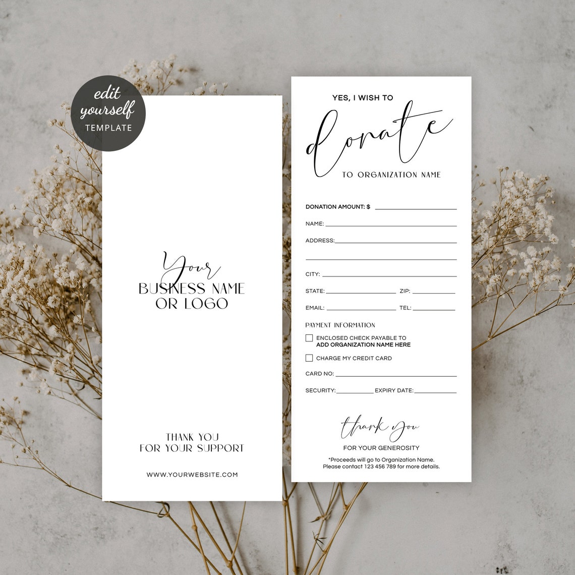 Minimal Donation Card Template, Customizable Donor Form 4