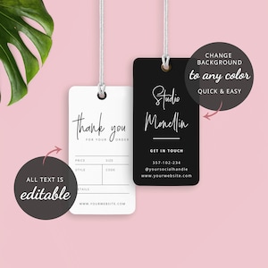 Printable Hang Tag Template, Thank You Swing Tags, Custom Clothing Hang Tags, DIY Product Price Tag, Minimalist Sizing Chart Label M-001