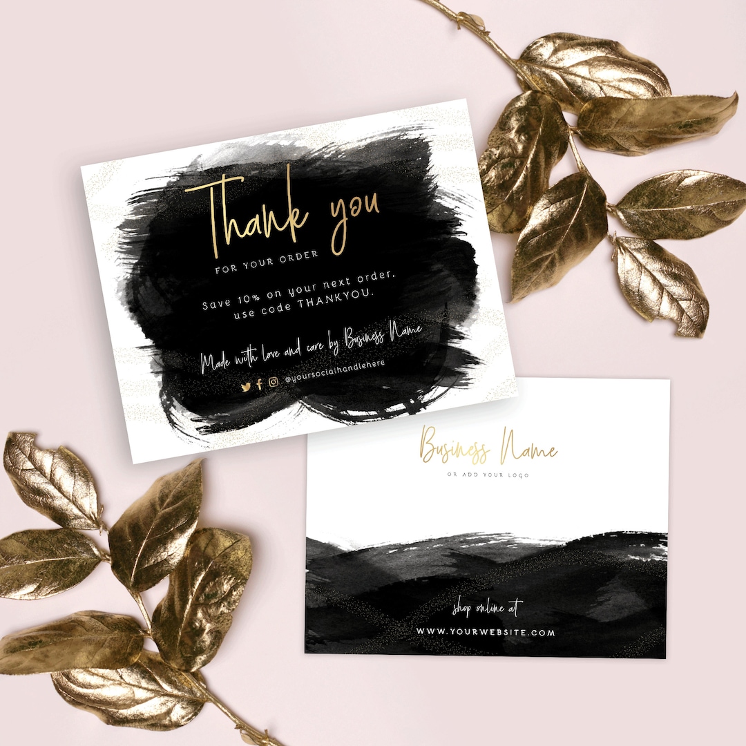 Black & Gold Business Thank You Card Template, DIY Thank You for Order ...