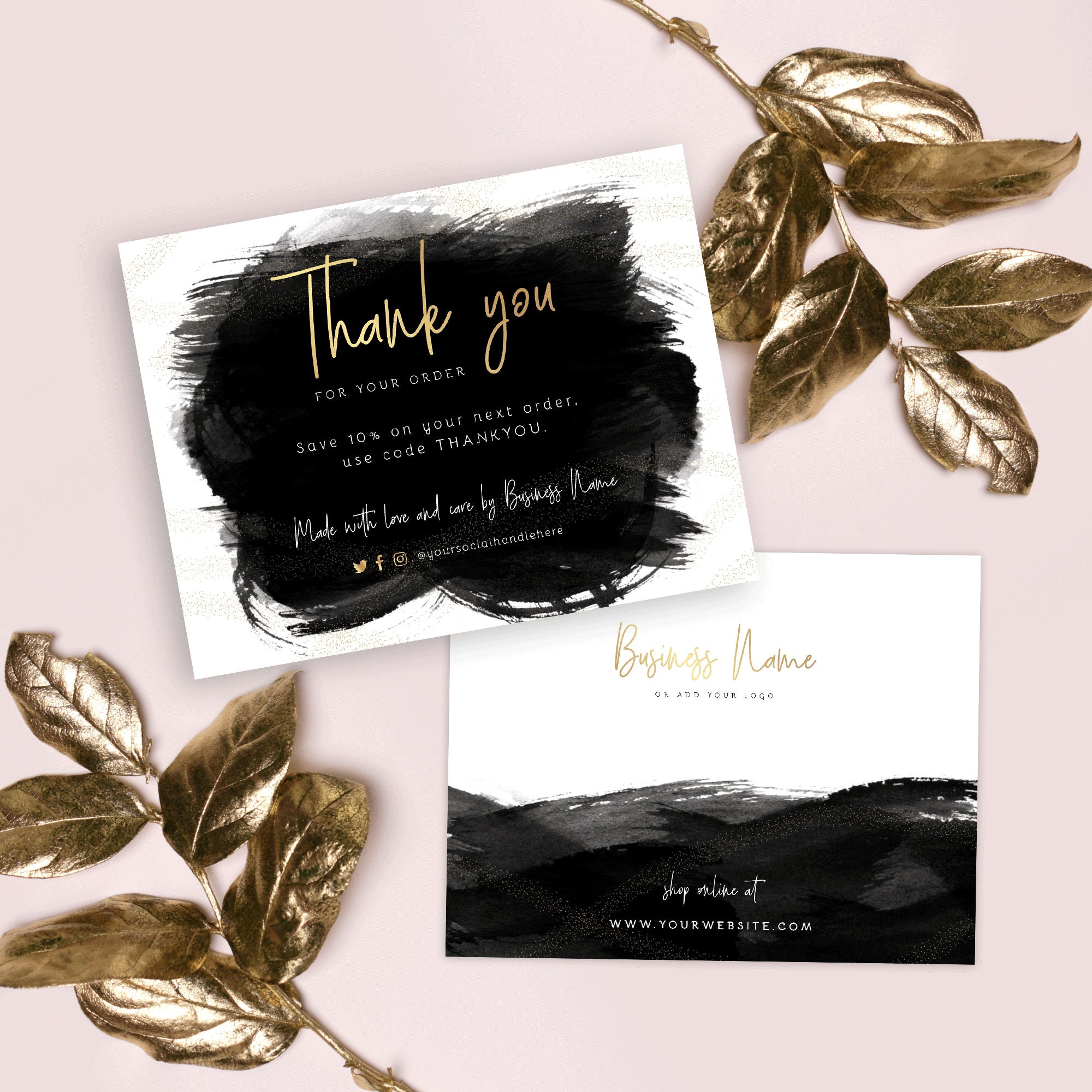 Black & Gold Business Thank You Card Template, DIY Thank You for Order ...