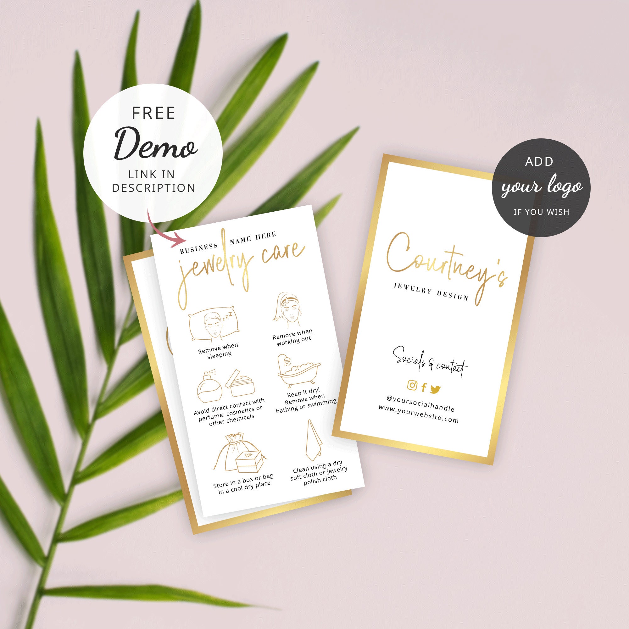 Custom Jewelry Care Cards Gold Effect Jewellery Care Guide Etsy