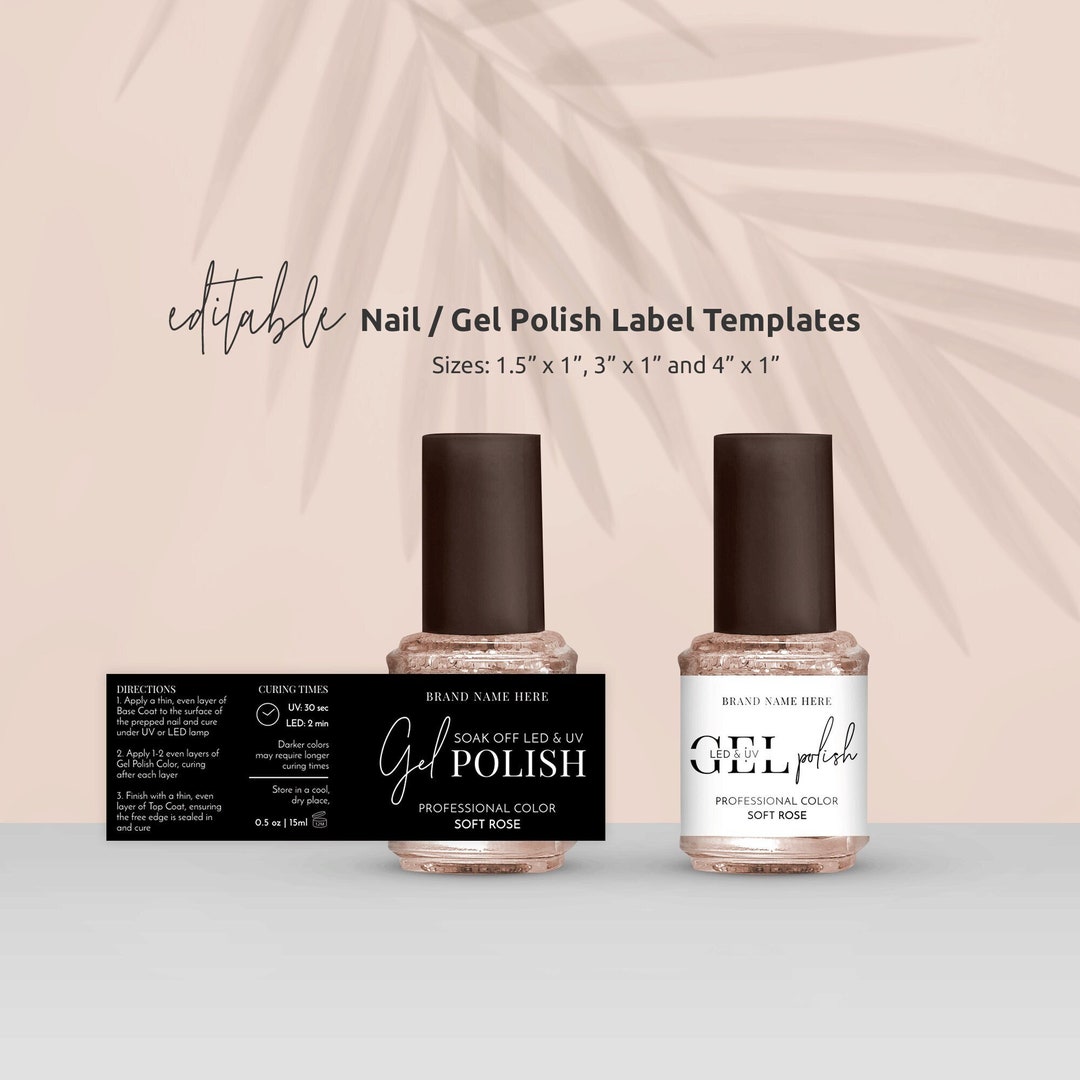 Nail Polish Label Template, Editable Gel Polish Bottle Wraparound