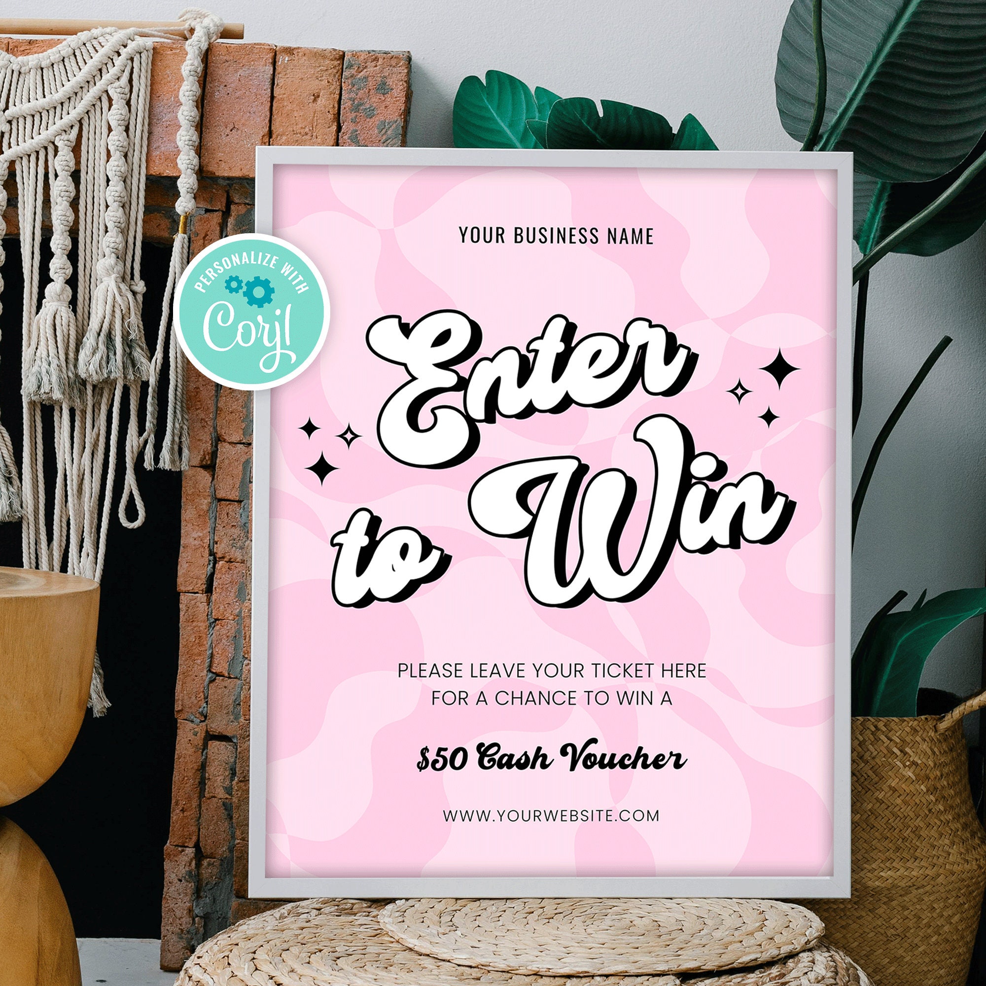 Work Raffle Sign Retro Pink Raffle Sign Template, Groovy Enter to Win Poster 8x10 ...