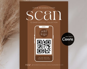 Boho QR Code Sign Canva Template, Scan QR Link Board Terracotta, Printable Scan to Shop Poster, Customizable URL Code Scan Here Sign BT1