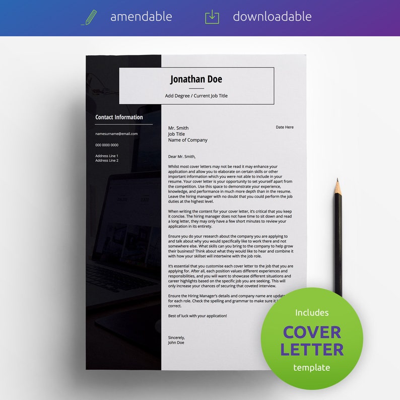 Single Page CV Resume Resume Template Curriculum Vitae Business Resume Template DIY Resume Modern Resume Template CV Template
