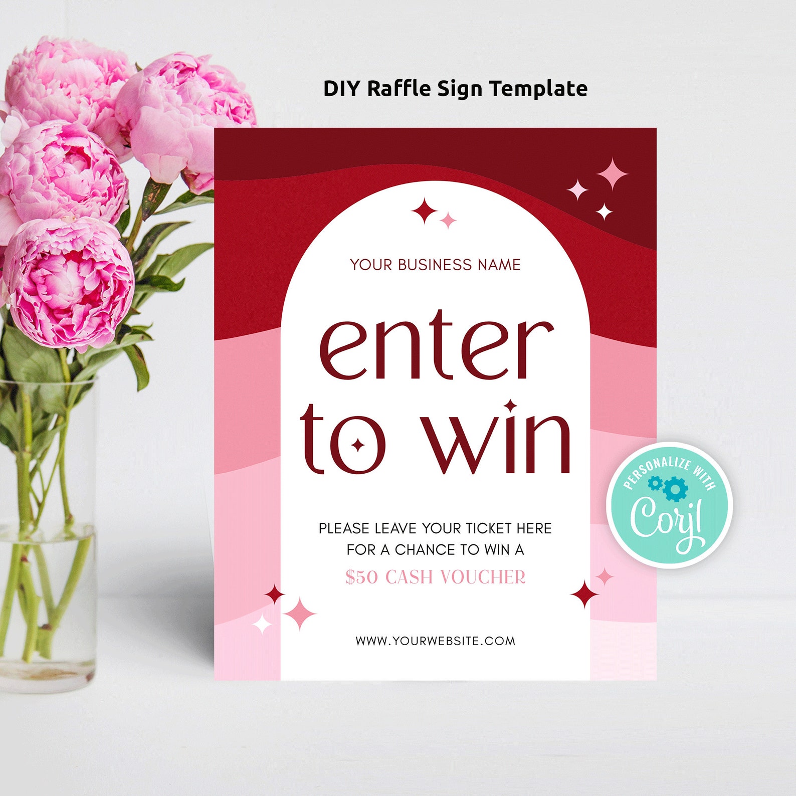 Pink Raffle Designs Modern Raffle Sign Template, Custom Feminine Enter to Win 8x10