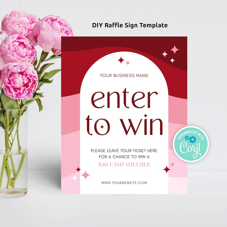 Name Raffle Sign Modern Raffle Sign Template, Custom Feminine Enter to Win 8x10