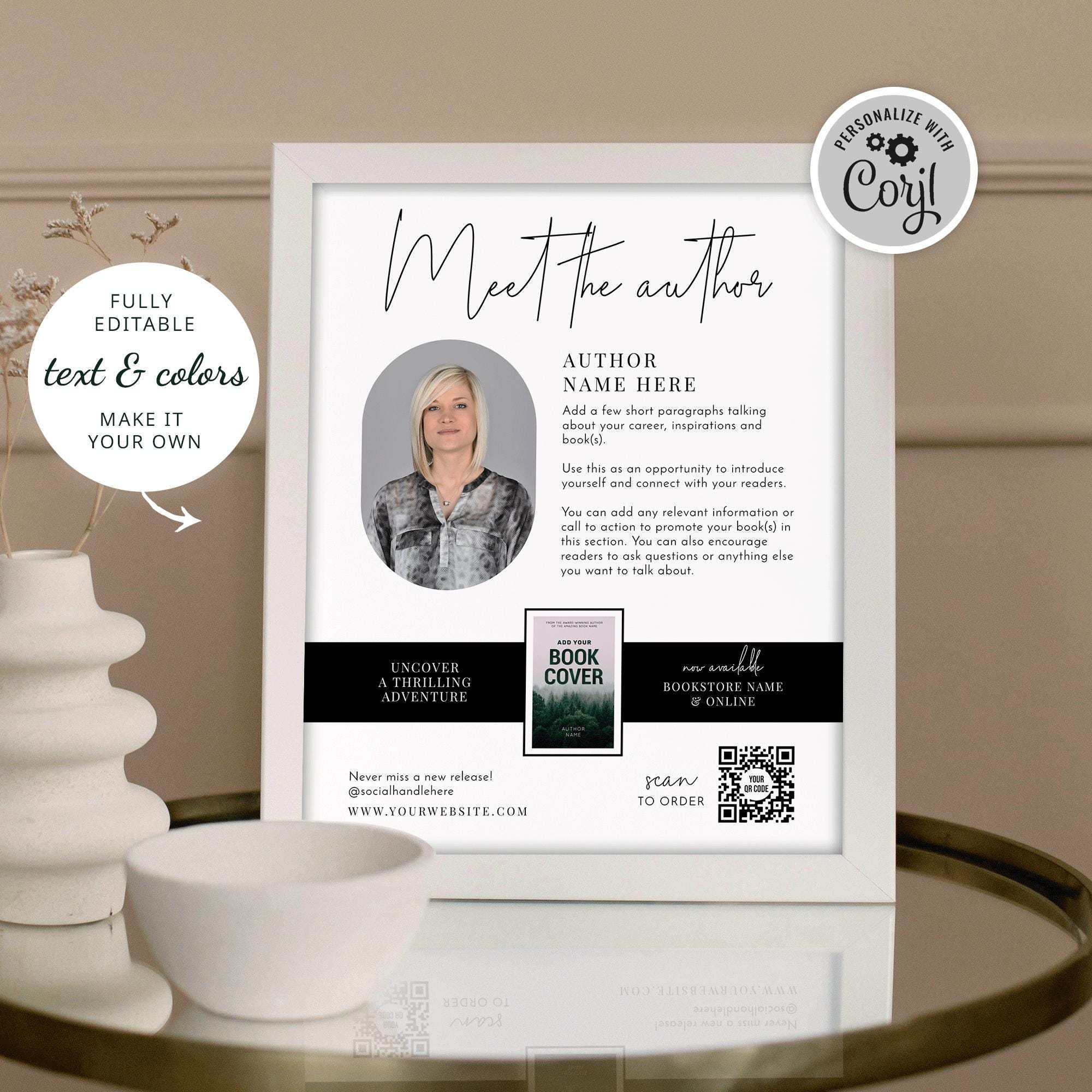 Meet the Author 8x10" Sign Template, Custom Book Promotion Poster ...