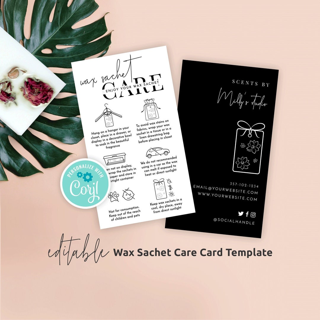 Wax Sachet Care Card Template, Customizable Fragrance Pomander Care