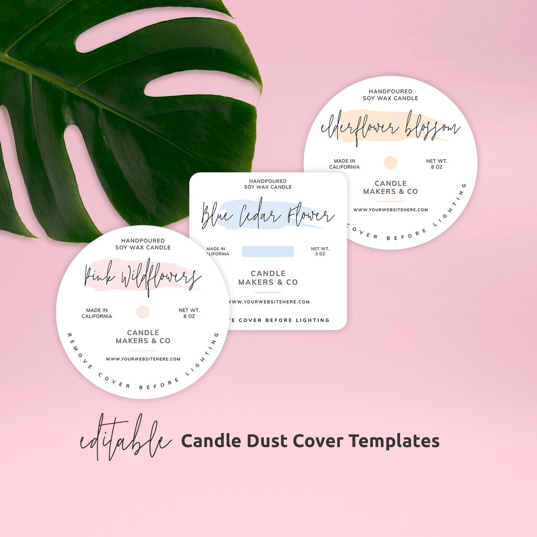 Printable Candle Dust Covers, Candles Dust Lid Template, Editable Round
