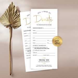 Sjabloon nepgouden schenkingskaart, aanpasbaar donatieformulier voor inzamelingsactie wit en goud, betaalkaart liefdadigheidssponsor afdrukbaar, GF-01