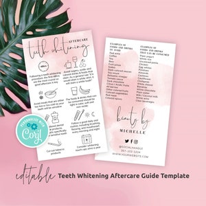 Modèle de suivi de blanchiment des dents, carte modifiable de soins de blanchiment des dents, guide d'entretien pour le traitement des dents imprimable, note d'entretien instantané, WS01