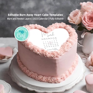 Burn Away Calendar Cake Templates, Custom Valentine Heart Cake Templates Minimalist, Printable Cake Bakery Designs, Digital Download, M-002