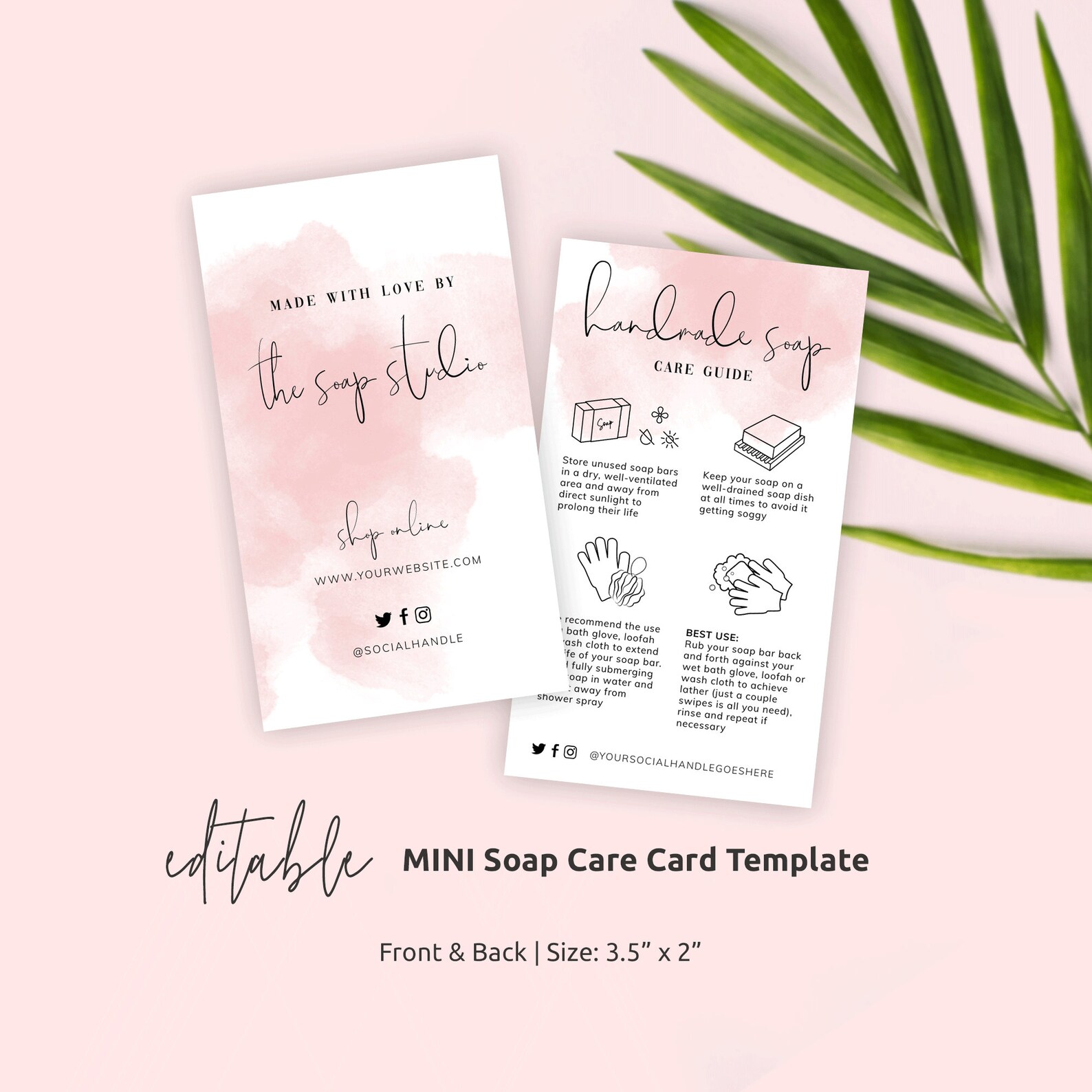 Feminine Soap Care Card Template, MINI Soap Care Guide, Printable Fresh
