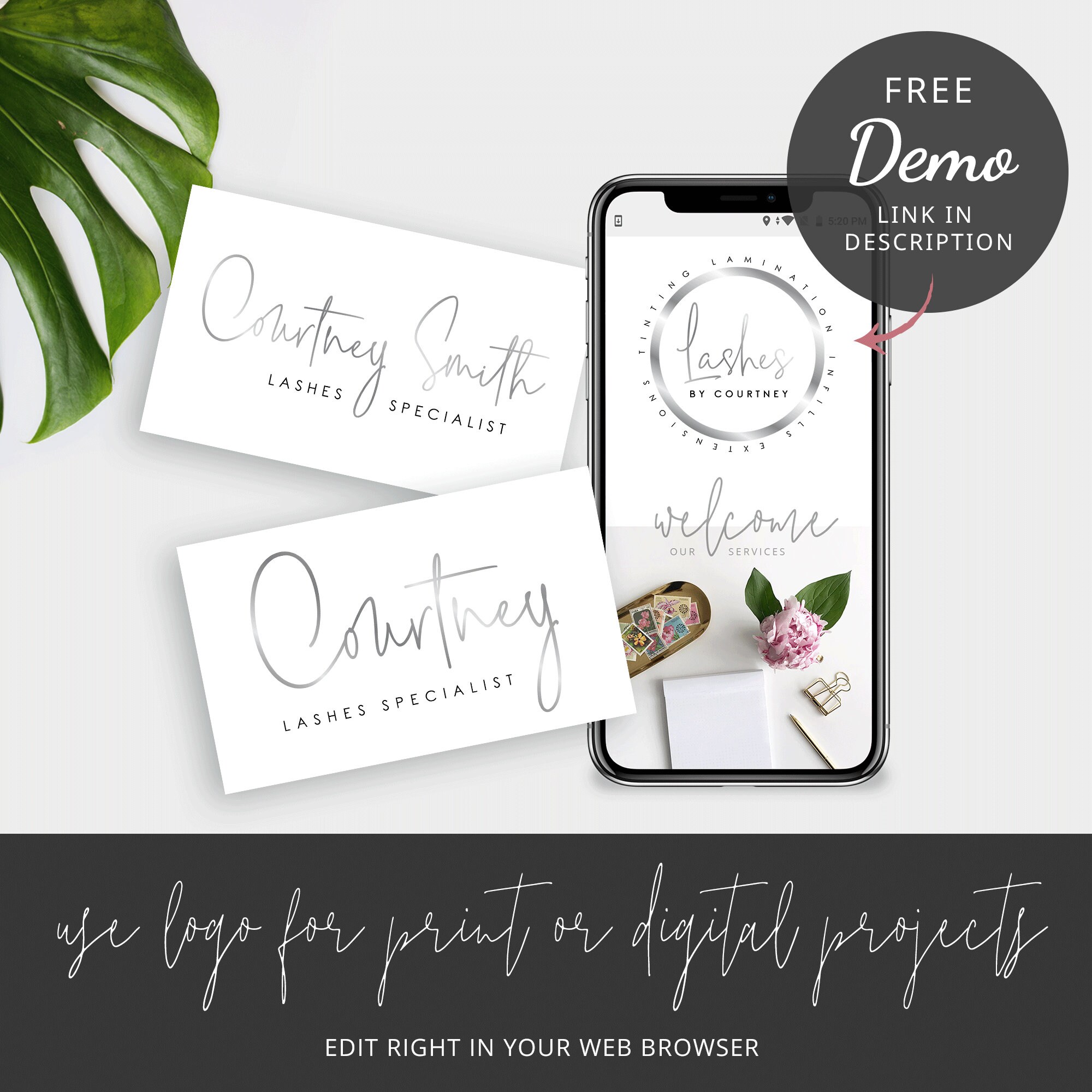Silver Logo Tutorial Faux Silver Logo Template, DIY Logo Design, Editable Branding Set ...