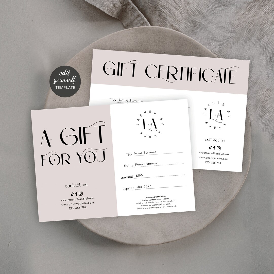 Modern Gift Certificate Template, DIY Beauty Salon or Spa Gift Evoucher