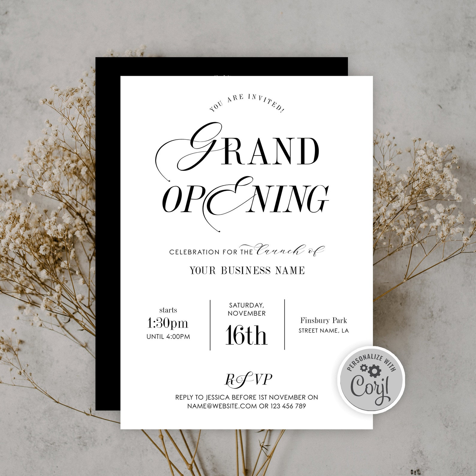 Plantilla elegante de invitación de inauguración, invitación para ...