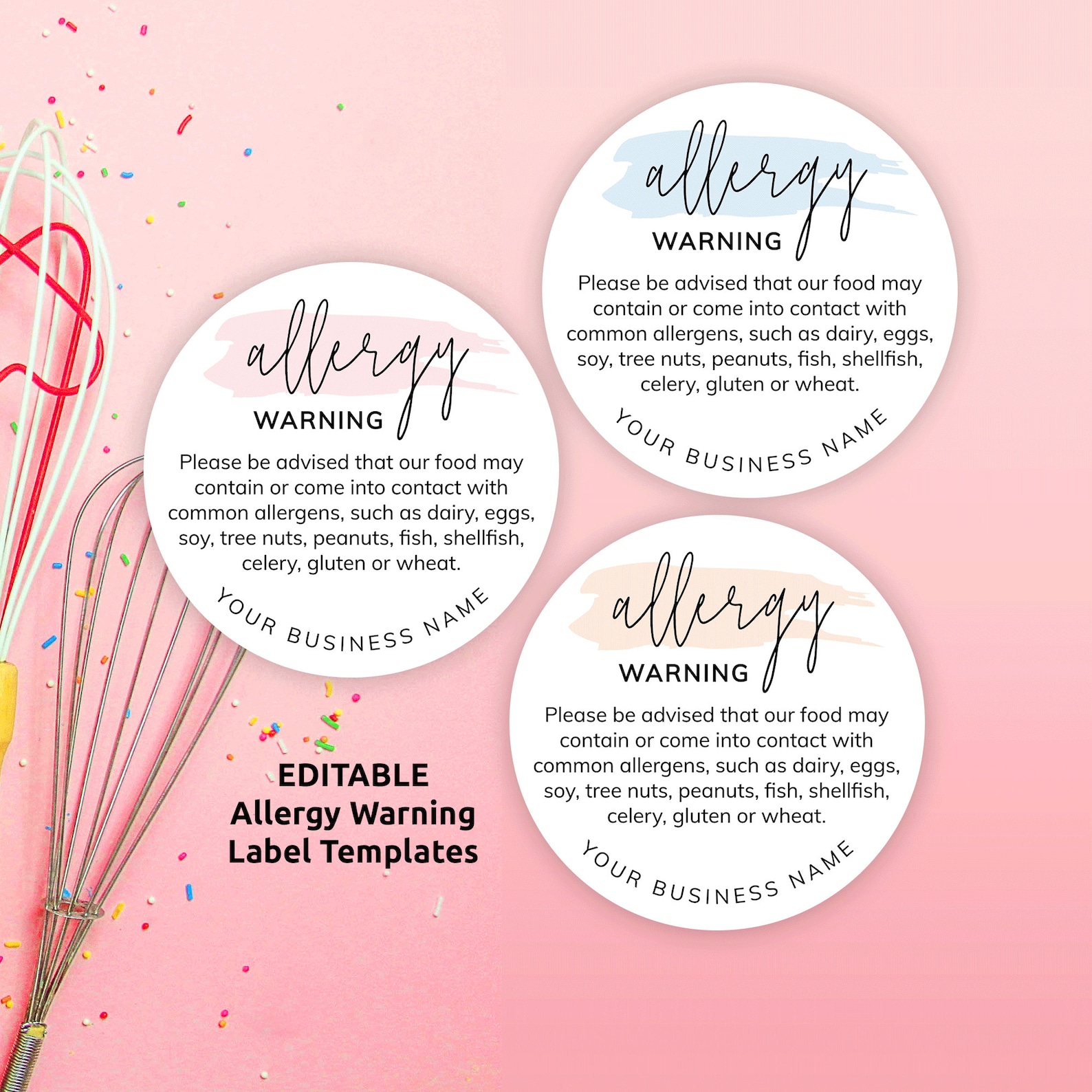 Allergy Warning Label Template, Feminine Food Allergens Sticker 1.5