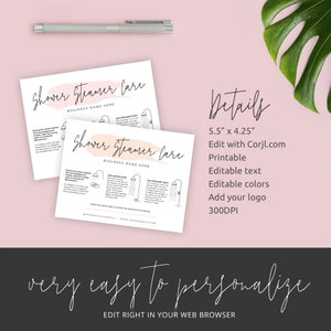Shower Steamer Care Card Template, Customizable Shower Fizzer Care ...