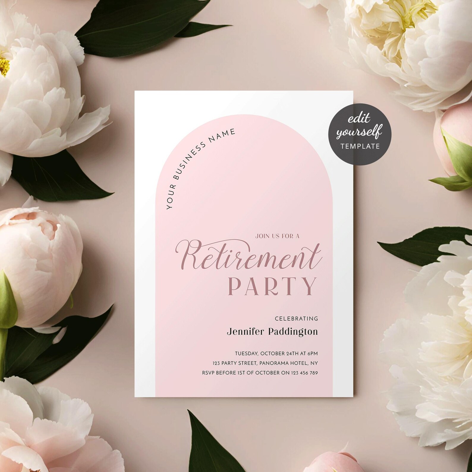 Farewell Dinner Invite Template, Feminine Blush Pink Retirement Party ...