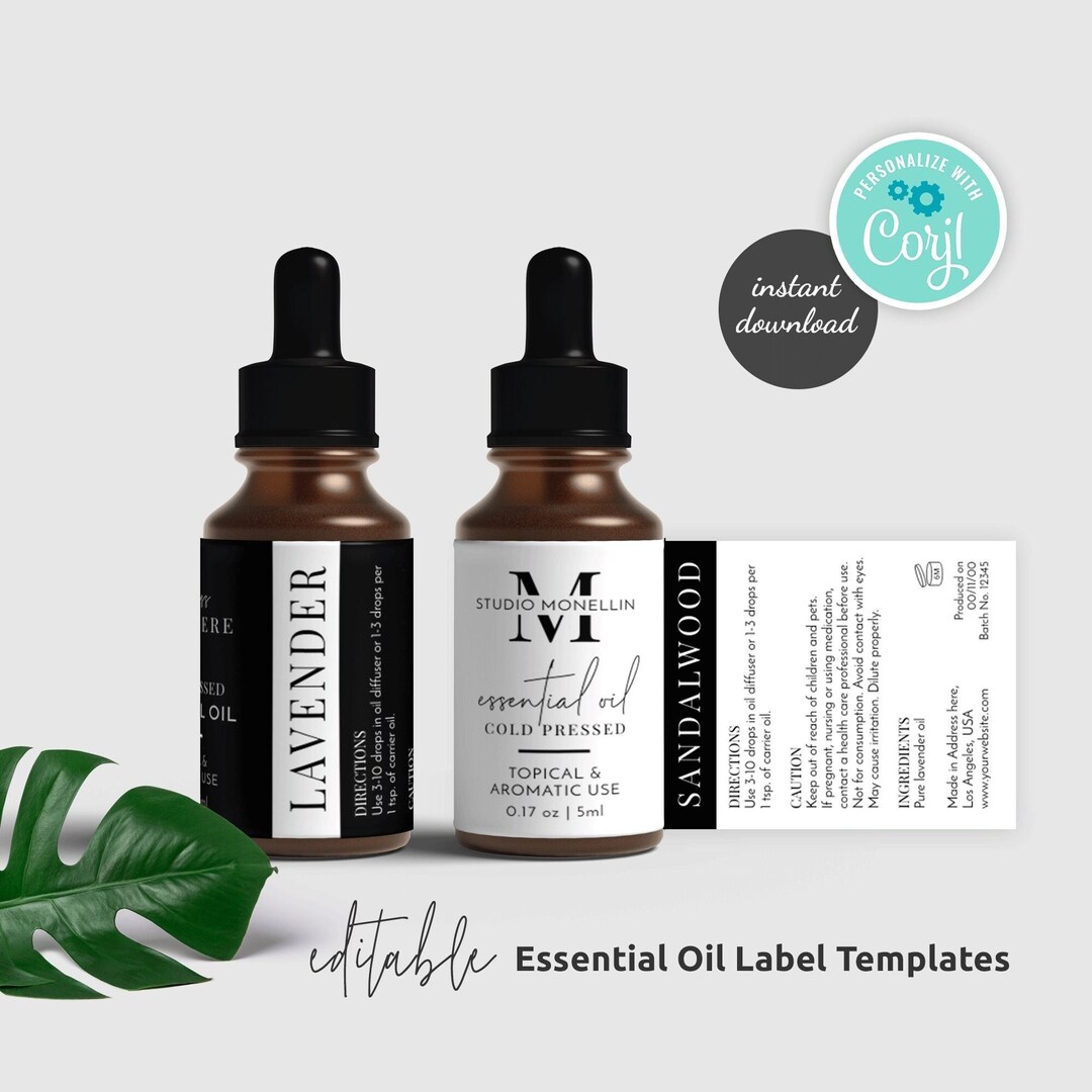 Essential Oil Label Template, Editable Aromatherapy Oil Warning Sticker ...
