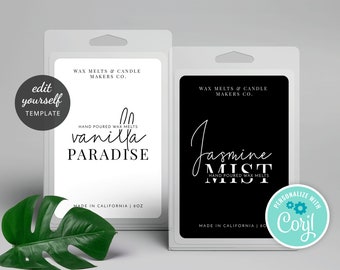 Wax Melts Labels Template, Minimalist Label Design, Customizable Wax Melt Label, 2x3 and 3x5, Wax Clamshell Sticker, Instant Access, M-002