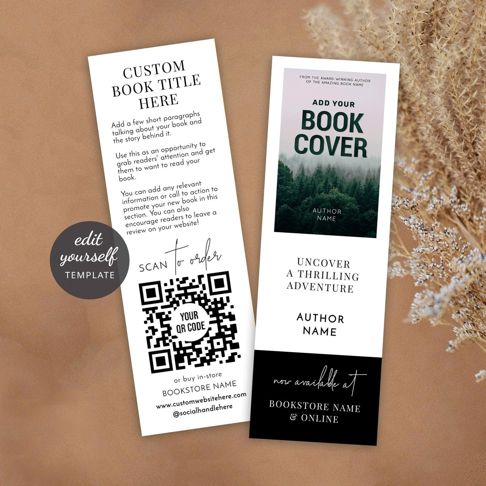 Book Promotional Bookmark Template, Custom Bookmark Design, Printable ...