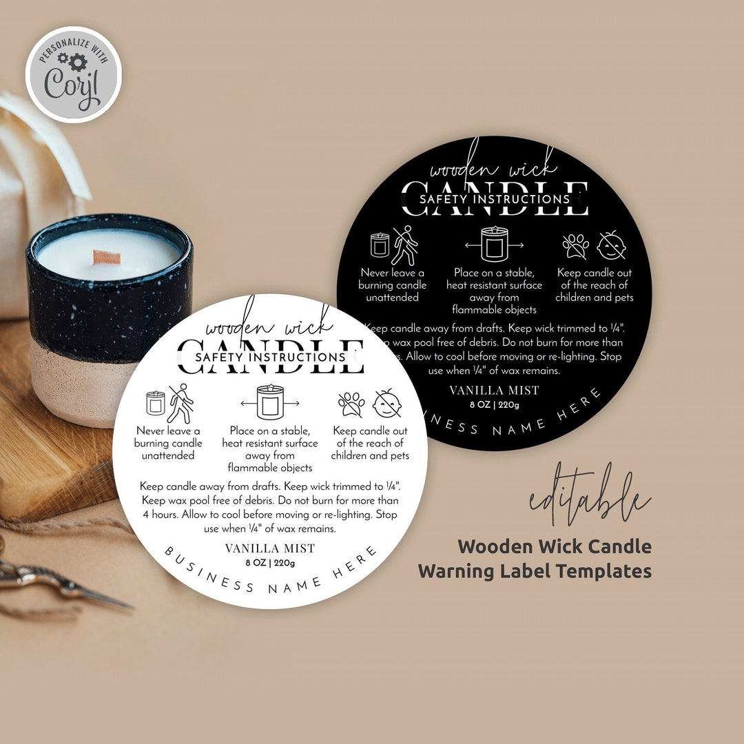 Minimalist Candle Warning Label Template, Printable Candle Safety