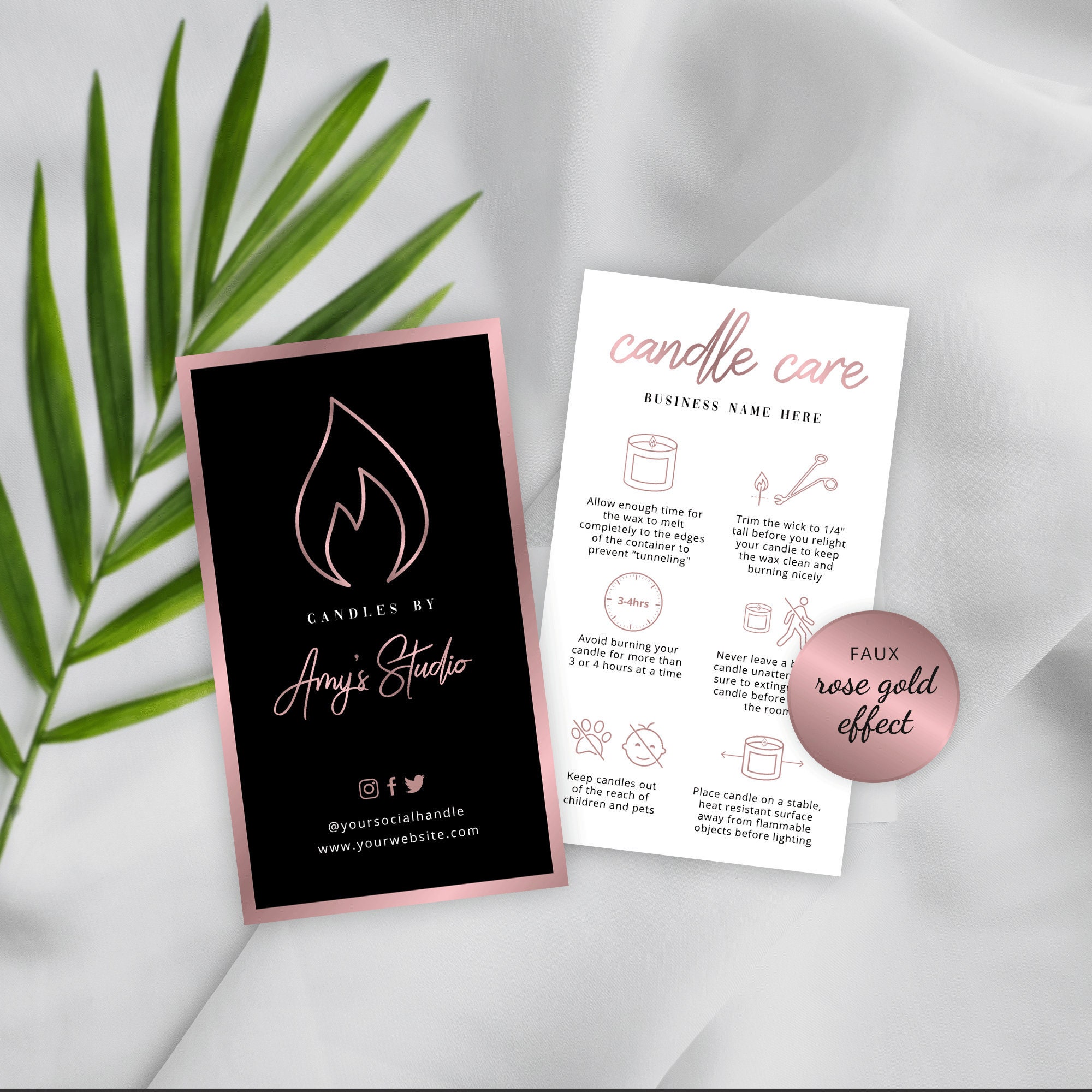 Editable Candle Care Card, Printable Candle Care Template, Pink Watercolor  Candles Care Guide, Candle Safety Card Design, Instant, PW-001