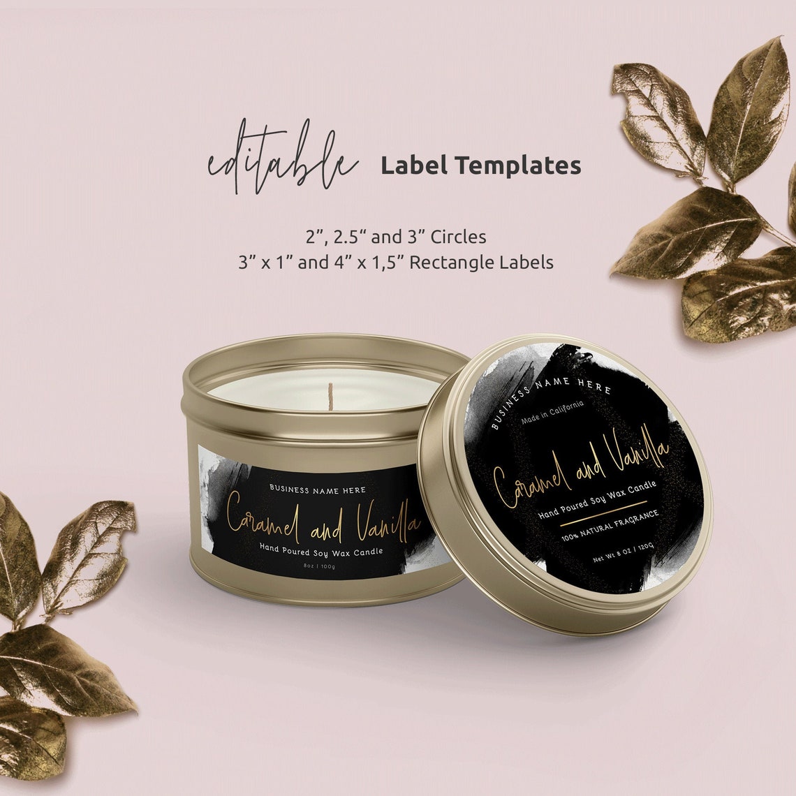 Candle Tin Label Template Editable Candle Jar Labels Black Etsy