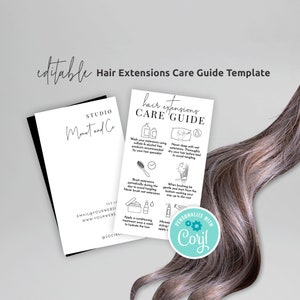 Hair Extensions Aftercare Template, Editable Hair Extensions Care Card, Feminine Hair Salon Care Guide, Printable Hair Care M-002