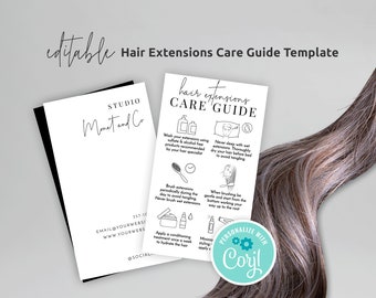 Hair Extensions Aftercare Template, Editable Hair Extensions Care Card, Feminine Hair Salon Care Guide, Printable Hair Care M-002