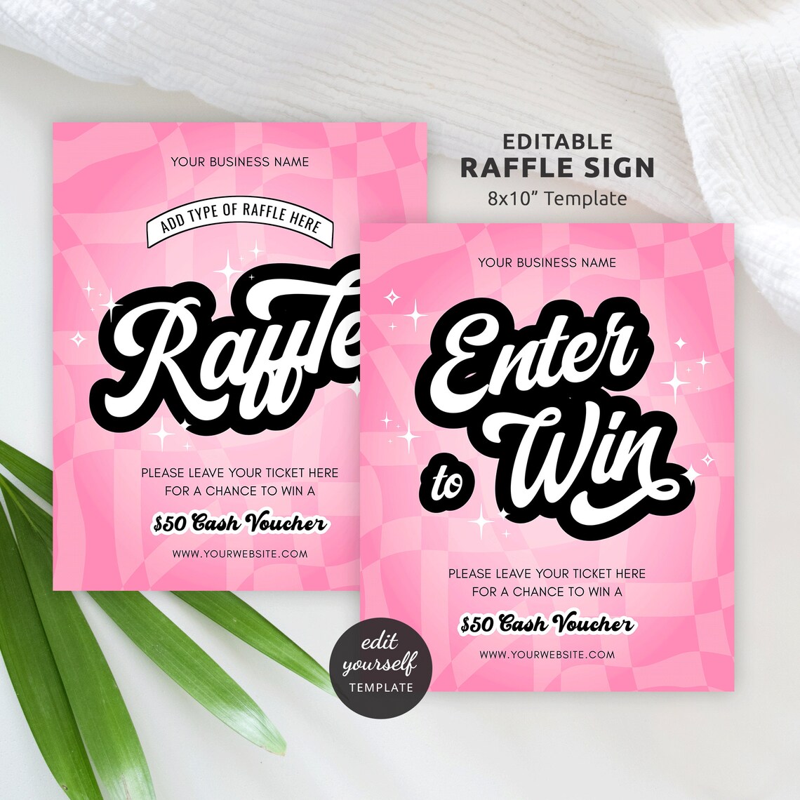 Groovy Pink Raffle Poster Design, DIY Enter to Win 8x10