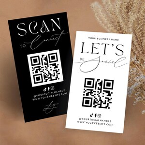 Plantilla de Canva para tarjeta de presentación con código QR, tarjetas para redes sociales "Conectemos", minimalistas en blanco y negro, escaneables para Instagram, TM001
