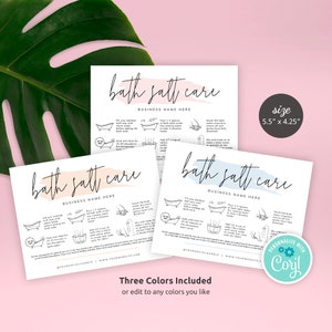 Bath Salts Care Card, Editable Epsom Salts Care Guide Template, Printable Bath Soak Safety Note, How To Use Bath Salt Instructions, PW-001 image 2
