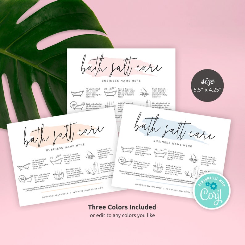 Bath Salts Care Card, Editable Epsom Salts Care Guide Template, Printable Bath Soak Safety Note, How To Use Bath Salt Instructions, PW-001 image 2