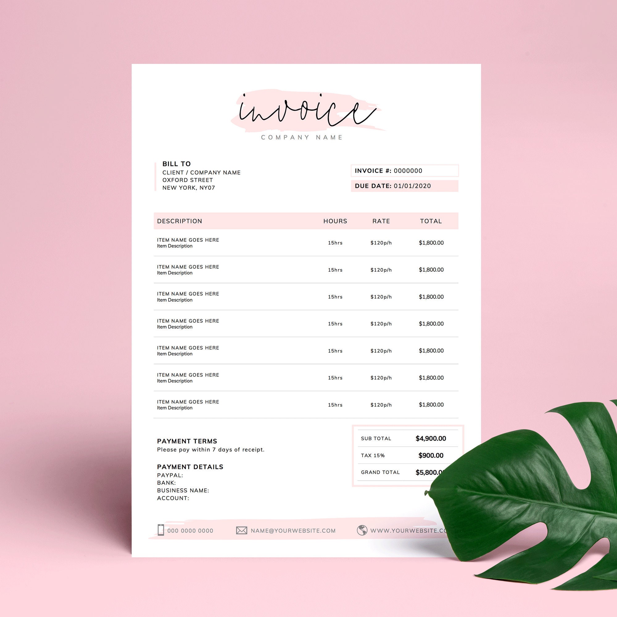 Invoice Template Word, Printable Invoice, Custom Order Forms, Photography  Invoice Template, Editable Simple Billing Form, Receipt, PW-23 Within Free Invoice Template Word Mac